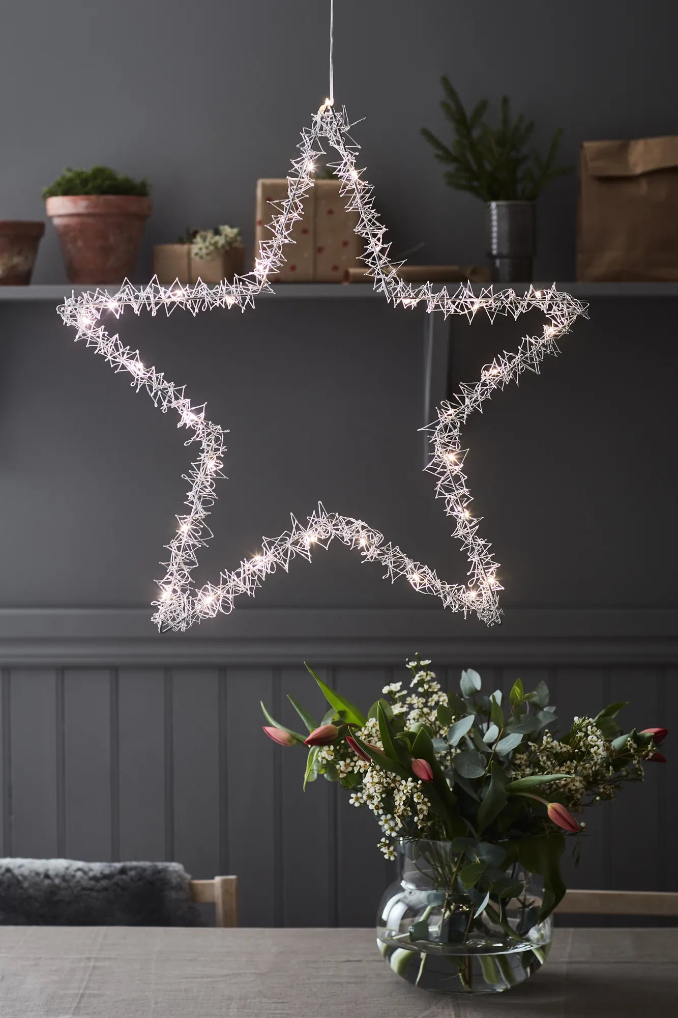 Tangle silver julstjärna 60 cm julbelysning | Tangle silver Christmas star light | Tangle Silber Weihnachtsstern Beleuchtung