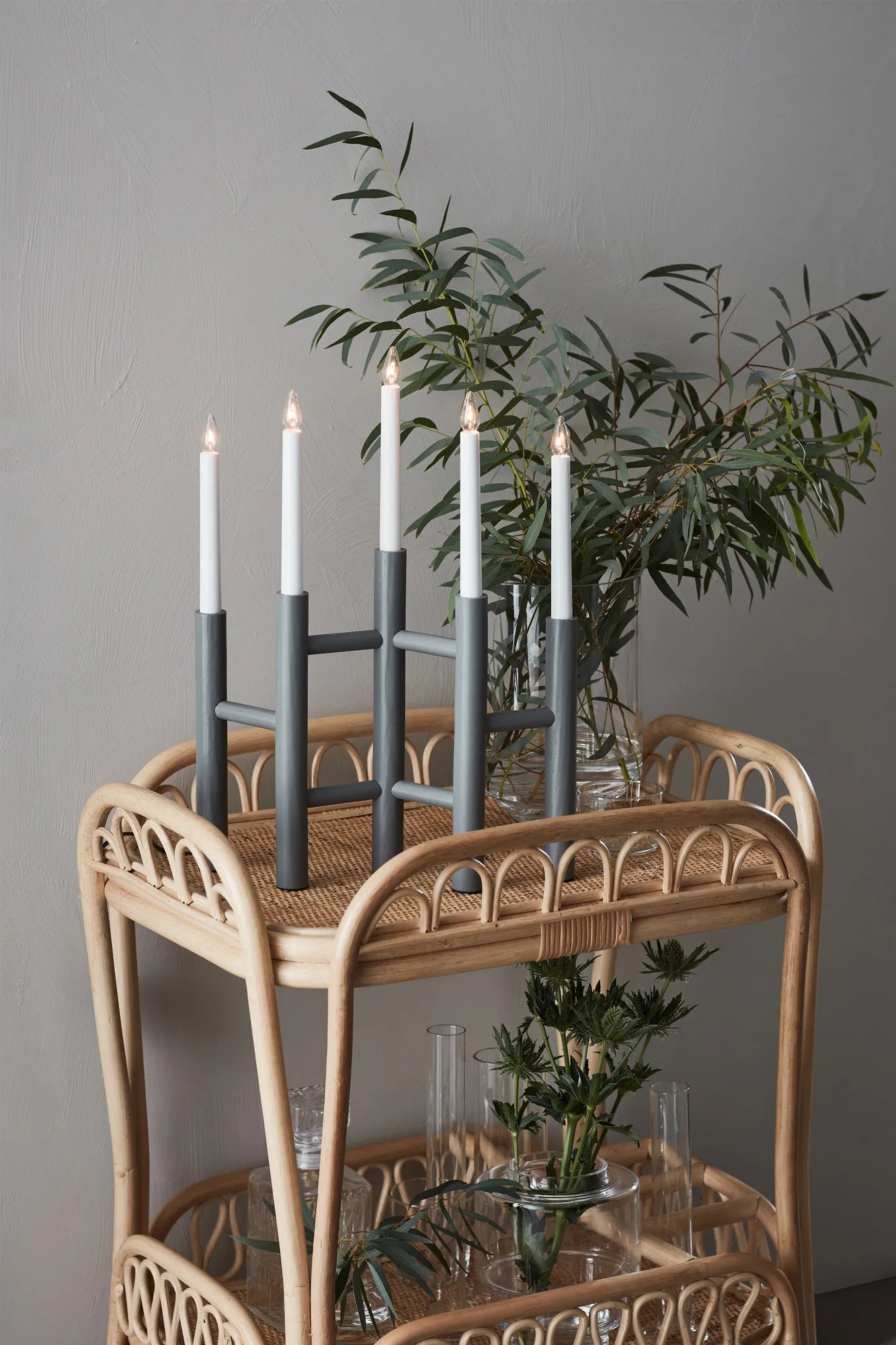 Cassiopeia grå adventsljusstake julbelysning | Cassiopeia grey advent candle holder | Cassiopeia grau Adventsleuchter